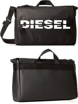 DIESEL MESSENGER BAGディーゼル 斜めがけショルダーバッグファスナーポケット付きフラップメッセンジャーバッグブラック×ホワイトロゴカバン バック 鞄メッセンジャー ボディーバッグCrossbody bag shoulder T8013BK