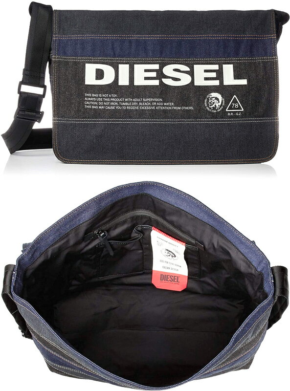 ディーゼル メッセンジャーバッグ メンズ DIESEL ディーゼル メッセンジャーバッグフラップ付き斜め掛けショルダーバッグダークインディゴ×ホワイトロゴブレイブマン トライアングル78スタンプ H5324DIBL かばん バック 鞄 カバン