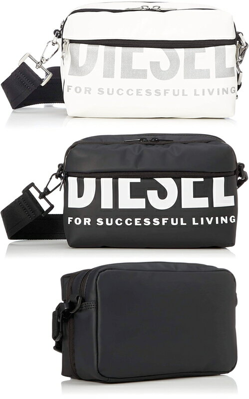 DIESEL ディーゼル ダブルファスナーフロントファスナー付きショルダーバッグホワイト×シルバーロゴ ブラック×ホワイトロゴビッグロゴ クロスボディーバッグダブルコンパートメントT8013BKT1003WHFOR SUCCESSFUL LIVING