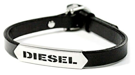 ディーゼル ブレスレット（レディース） DIESEL レザーブレスレットディーゼル 打ち抜きロゴプレートブラック×シルバー アームバンドアクセサリー 男女兼用メンズ レディースLEATHER BRACELET