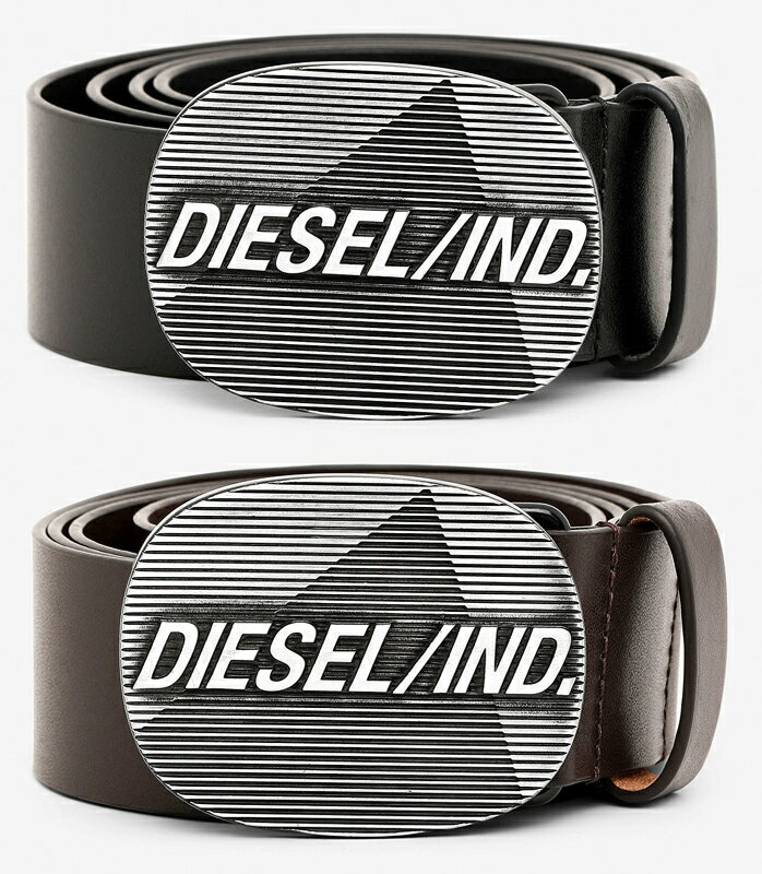 ディーゼル ベルト（レディース） DIESEL ディーゼルオーバルロゴプレートスムースカウレザーベルトダークブラウン ブラックグラフィカストライプ IND.T2189DBR LEATHER BELT