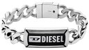 DIESEL ディーゼル喜平チェーンブレスレットシルバー×ブラックDロゴ トツロゴバックルアームバンド ステンレススチールIDプレート マグネットクラスプアクセサリー 男女兼用 メンズ レディースPLATE ARMBANDBRACELET