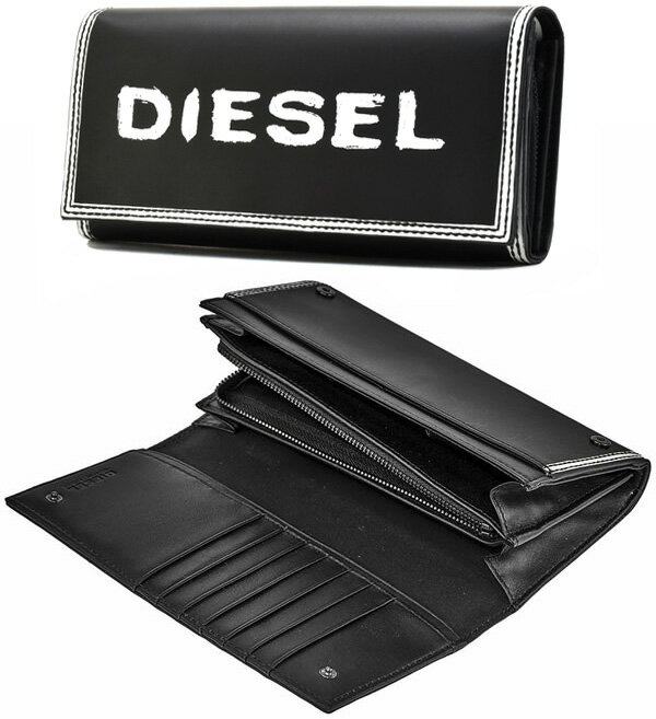 DIESEL ディーゼル小銭入れ付き二つ折り長財布ロングウォレットホワイトペイントロゴ×ブラックロングウォレット 二つ折り長財布LONG WALLET H1532BK