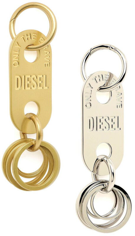 ディーゼル キーホルダー（レディース） DIESEL キーホルダーディーゼル ロゴ刻印ONLY THE BRAVEオーバルロゴプレート カラビナフックリング3連キーリング付き ゴールド シルバーアクセサリー ユニセックスリングホルダー メンズ レディースH3340GDH1534SL KEYHOULDER KEYRING