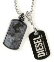 ディーゼル ネックレス（レディース） DIESEL ディーゼル ペンダントネックレスロゴプレート＆ラブラドライトプレートドッグタグシルバーチェーン ダークグレーマーブルブラック アクセサリーラブラドライトWドッグタグ ステンレススチールDOGTAG PENDANT NECKLACE