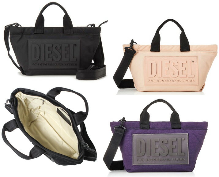 DIESEL ディーゼル2WAYハンドバッグ ラバーパッチロゴミニショルダーバッグライトピンク パンジーパープル ブラック取外可能ショルダーストラップ クロスボディバッグかばん 鞄 カバン ミニサッチェルHANDBAGP4277T5151PP3102T2093LPK