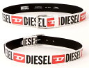 ディーゼル ベルト（レディース） DIESEL ディーゼルメンズ ブラックレザーベルトオールオーバーロゴプリントベルトシルバーピンバックルトップ刻印ロゴホワイト×ブラックロゴ レッドDロゴカットソー×デニムスタイルのワンポイント男女兼用 レディース ユニセックス