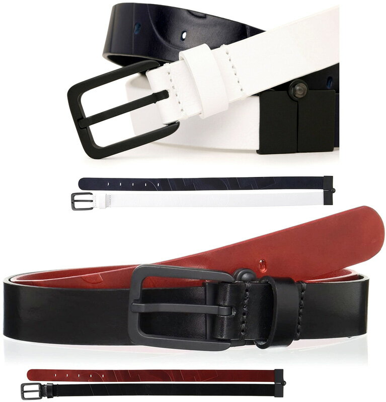 DIESEL ディーゼルメンズ バイカラーカーフレザーベルトホワイト×ブラック ブラック×レッドピンバックル中央部が折れるヒンジバックル仕様レクタングルフレームバックルオールオーバーエンボスロゴ革 H1169BKWHB-FACELEATHER