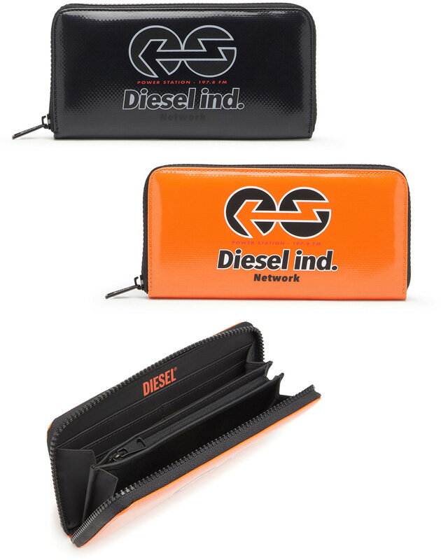 ディーゼル 長財布（メンズ） DIESEL ディーゼル小銭入れ付きL字ラウンドファスナー長財布アローロゴ オレンジ ブラック耐水性＆防汚性に優れたターポリンラウンドジップウォレットINDNETWORKLONG?ZIPWALLET H1191DBL