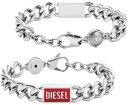 DIESEL ブレスレットディーゼル 喜平チェーンブレスレットレッドプレート×ステンレススチールシルバーアクセサリー 男女兼用メンズ レディースBRACELET...