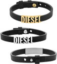 DIESEL ディーゼル メンズ レディースレターロゴプレート シルバー ゴールドブラックレザーブレスレットステンレススチールIDタグキーパー付きボタンスタッズ...