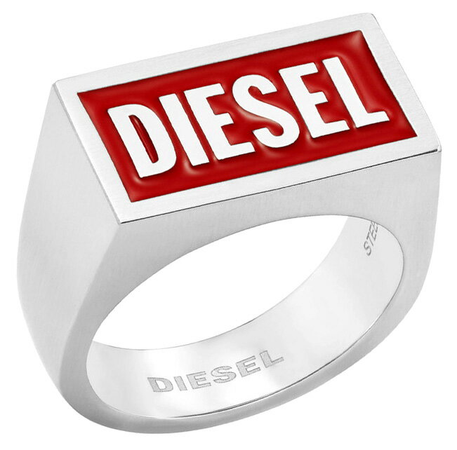 ディーゼル 指輪 メンズ DIESEL ディーゼルメンズ シルバーリング立体レターロゴ スクエアレッド3Dロゴトップグレイブロゴ 指輪ENGRAVED STAINLESS STEEL SIGNET RING