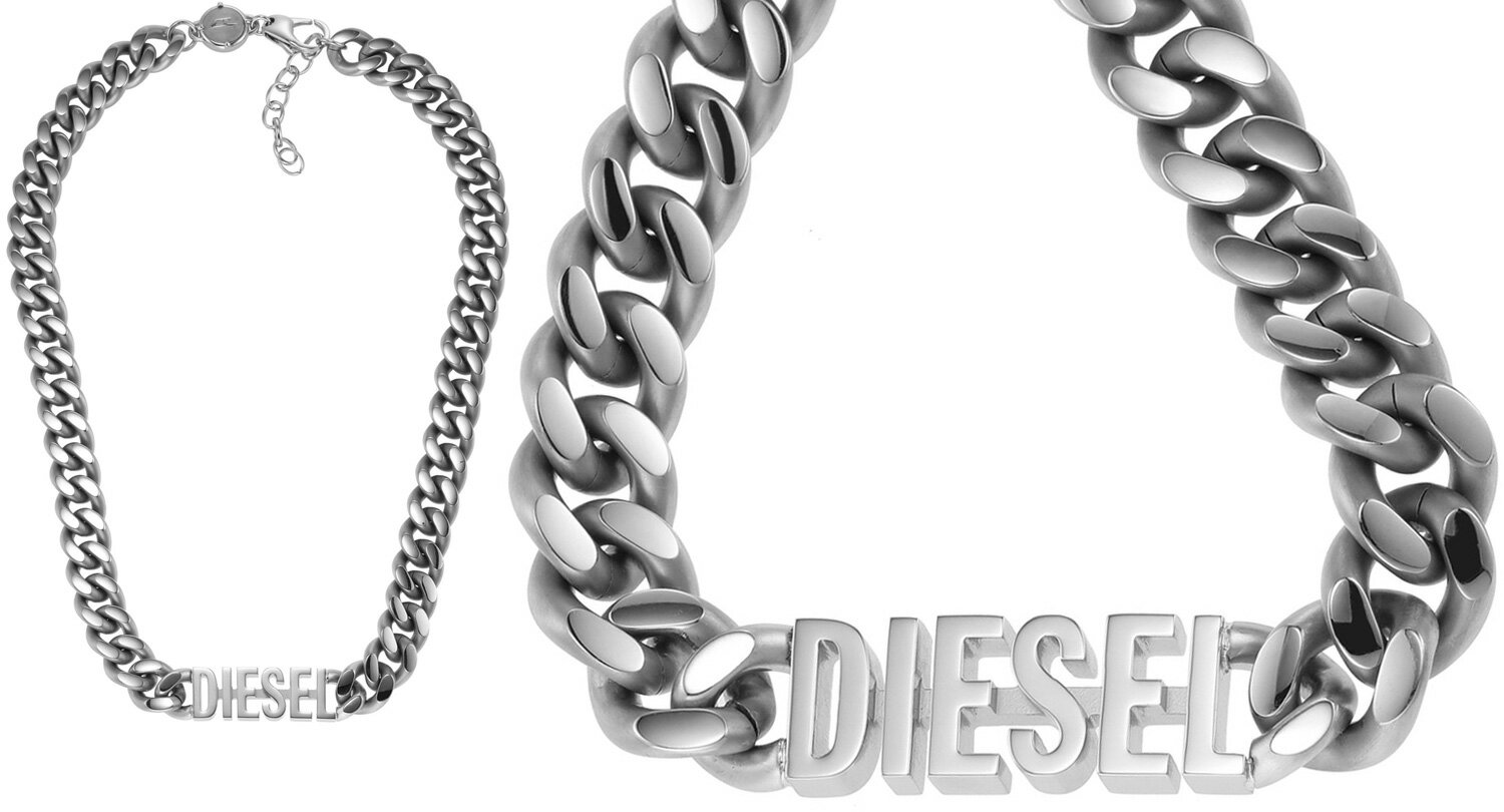 ディーゼル ネックレス（レディース） DIESEL ディーゼルレターロゴプレート喜平チェーンネックレスブラックトーンシルバーチェーンDロゴロブチャームスタークラスプステンレススチールチョーカーネックレスメンズ レディース ユニセックスアクセサリー PENDANT NECKLACE