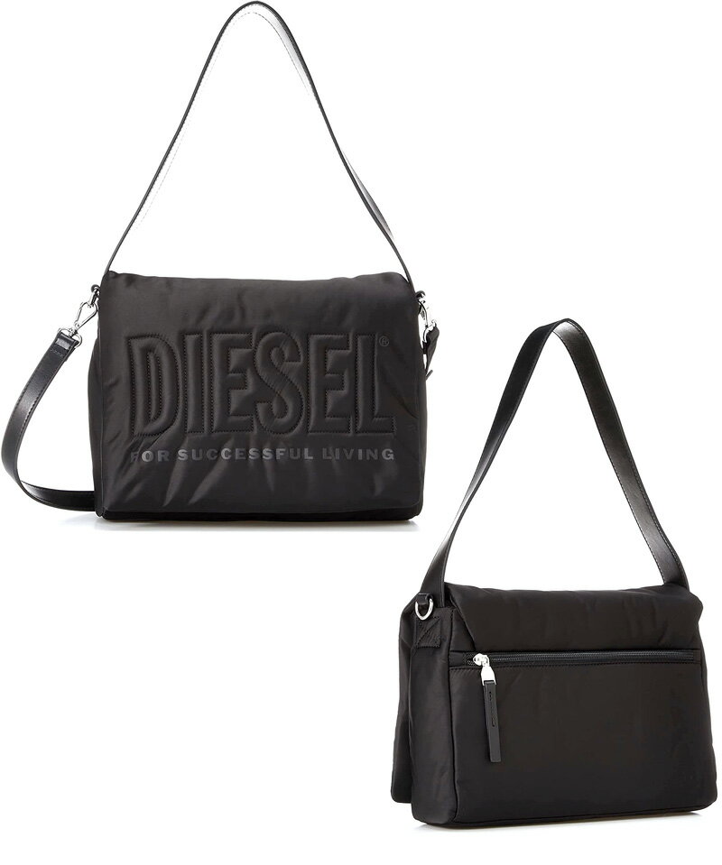 ディーゼル メッセンジャーバッグ メンズ DIESEL ディーゼル2WAYストラップ付きショルダーバッグパッド入りメッセンジャーバッグステッチロゴ ブラック 背面ファスナーポケットマルチ肩掛けショルダーストラップDiesel For Successful Living SHOULDER BAG