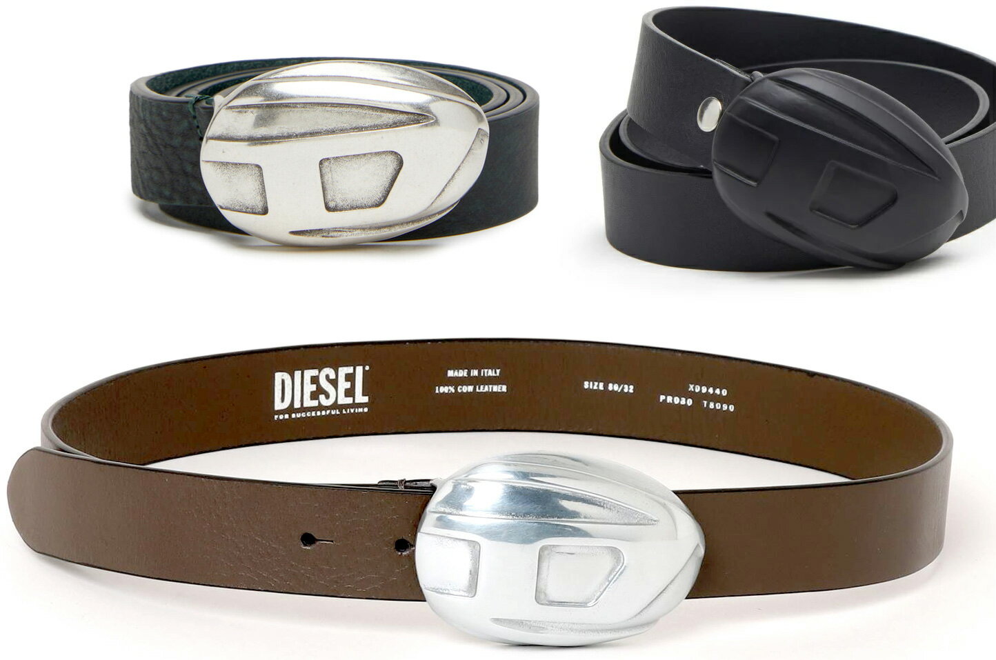 ディーゼル ベルト（メンズ） DIESEL ディーゼルメンズ レザーベルトメタルプラークDロゴバックルシルバー×グレー ×オリーブ ブラックPR227T8013T8090GYデニムのカジュアルなスタイルはもちろんのこと、ジャケット＆スラックスのセットアップスタイルにもマッチするアイテム