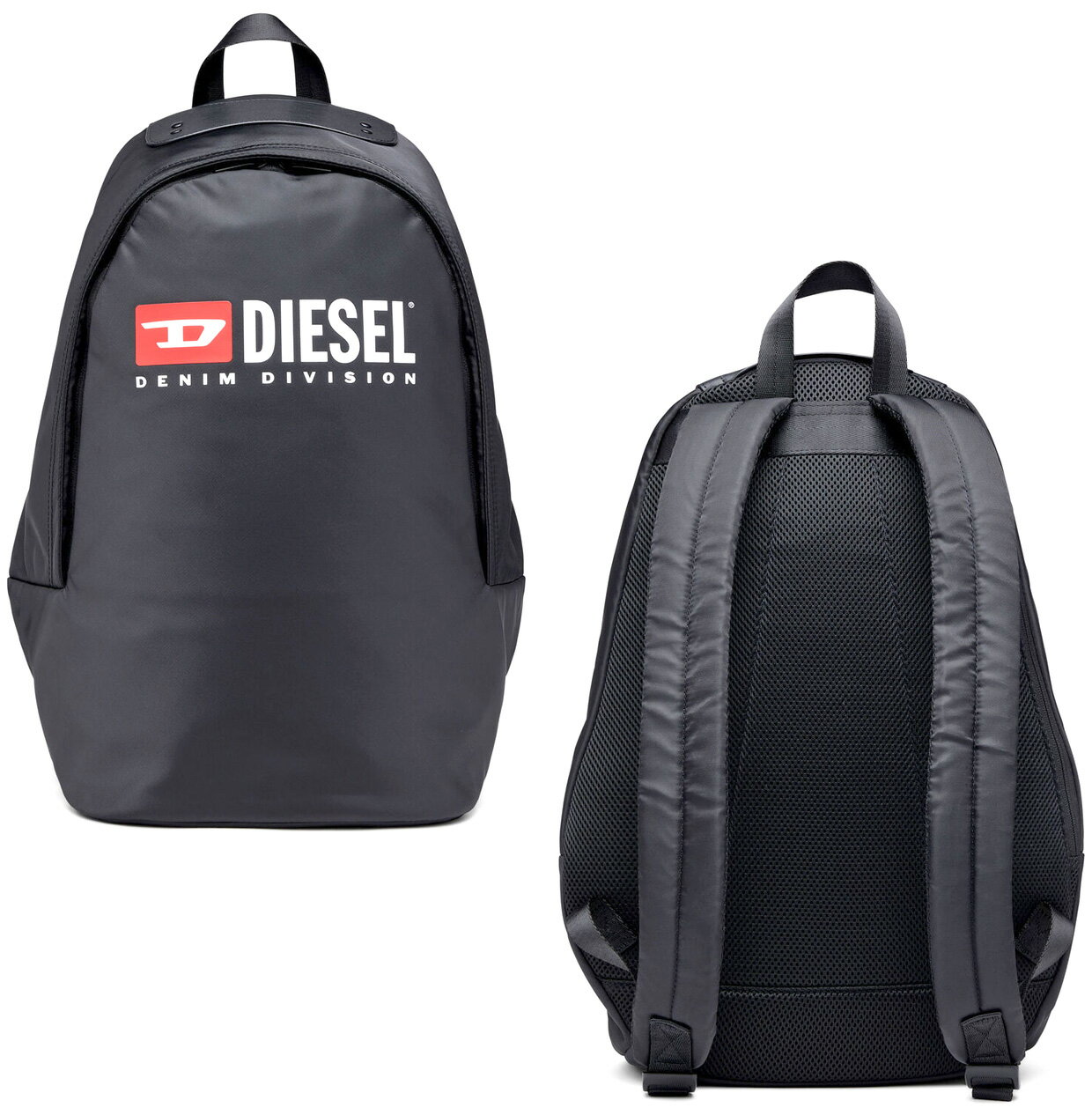 DIESEL ディーゼルリュックサック メンズ レディースユニセックス ジップポケット付きバックパックレッド×ホワイトDロゴプリント パッド入りラップトップコンポーメントトップハンドル付きデイバッグ ブラックノートPC用ポケット DENIMDIVISIONT8013BK