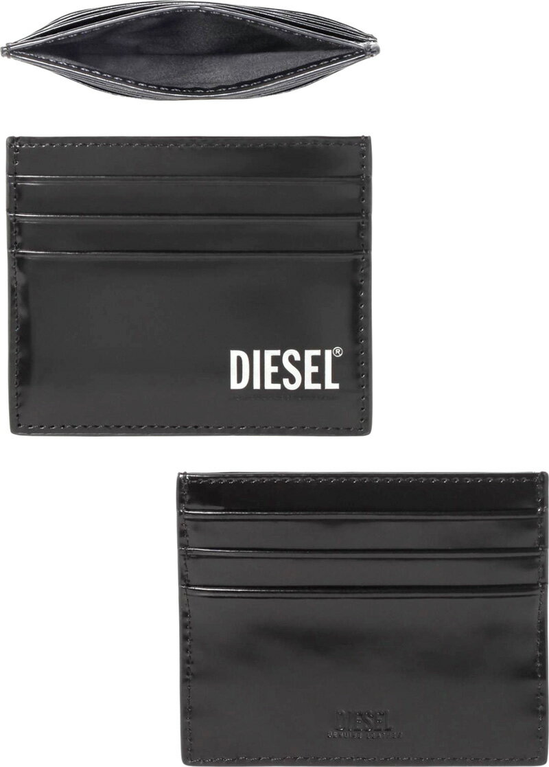 ディーゼル 定期入れ メンズ DIESEL ディーゼル メンズ レディースブラックレザーパスケース 定期入れ箔押しロゴ クレジットカードケースSMALL CARD CASE T8013 サイフ さいふ ウォレット