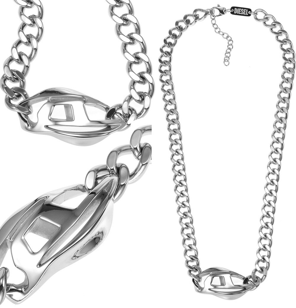 DIESEL ペンダントネックレスディーゼル ツイストDロゴプレート シルバー立体ロゴチャーム アクセサリー メンズ レディース喜平チェーンネックレスPENDANT NECKLACE