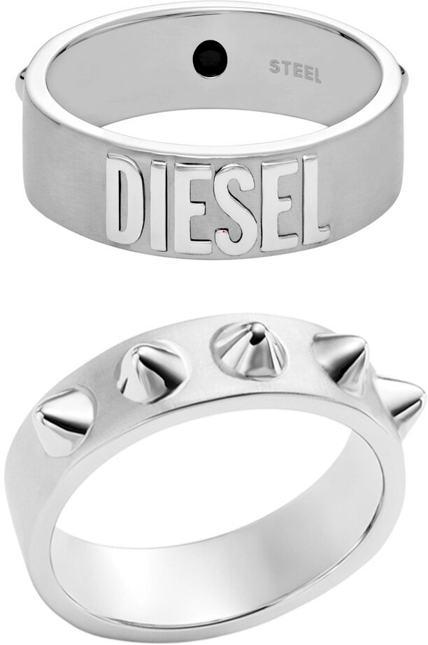 ディーゼル 指輪 メンズ DIESEL ディーゼル 指輪メンズ ダブルフェイスリングシルバーロゴリング気分で前面をリバーシブル ステンレススチールスタッズ 立体トツロゴ 約16号 約18号 約20号