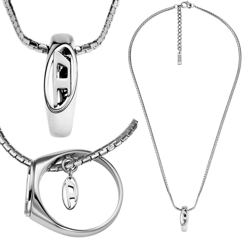 DIESEL ディーゼル ネックレス メンズ レディース楕円型Dロゴ指輪ペンダントトップオーバルDロゴリングペンダントシルバーリングトップ シルバーアクセサリー PENDANT NECKLACE 00DJWRING