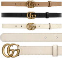 GUCCI グッチ レディースレザーベルト ホワイト ブラック ライトブラウンダブルGバックル スリムスムースレザーアンティークゴールドダブルGGバックルTHI...