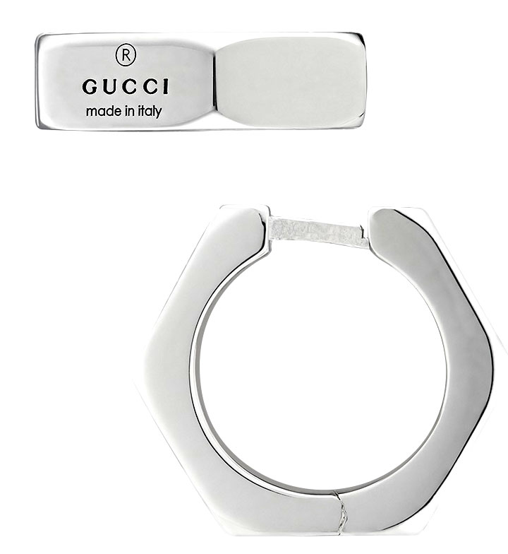 グッチ（GUCCI) GUCCI グッチ レディース フープピアストレードマーク ロゴ刻印六角形フープスターリングシルバー エングレービングファッションジュエリーラインアクセサリーPIERCE TRADEMARK HOOP earrings 8106SL