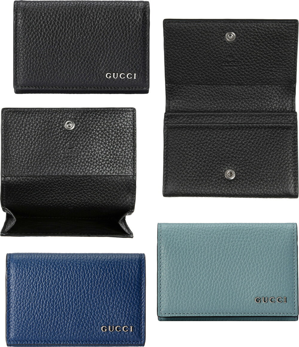 グッチ 名刺入れ GUCCI グッチ メンズフラップ付き名刺入れ メタルロゴ二つ折りカードケース 型押しレザーパスケース ブラック ネイビー パステルブルーシルバーGUCCIロゴ クラシックレザー定期入れ 名刺ケース カードケースウォレット10004236 AADD84913PBL