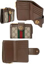 GUCCI グッチ メンズ レディースL字ファスナー小銭入れ付きクレジットカードケース二つ折り財布 ダブルGロゴ ウェブライン コーティングGGスプリームキャンバスベージュ×ブラウンレザートリム オフィディアグリーン×レッドウェブストライプ8745BEBR GGロゴ