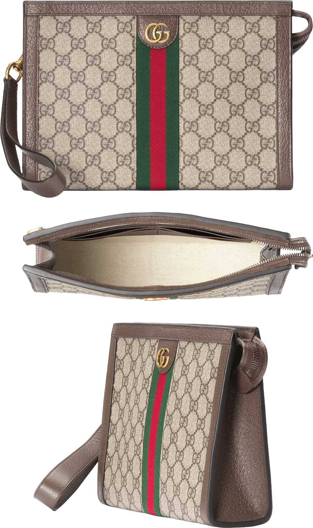 GUCCI グッチ メンズセカンドバッグ ゴールドダブルGロゴセカンドポーチ GGパターン 手提げ鞄 オフィディアクラッチバッグ カーフスキンレザーGG柄パターン レッド×グリーンウェブストライプOPHIDIAGGPOUCH8745BEBRスリムポーチ カバン かばん