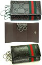 グッチ キーケース（メンズ） GUCCI グッチ メンズ6連キーケース グッチシマ GG柄 ウェビングライン ウェブラインWEB ブラック ダークブラウン ネイビー レザーキーホルダー10602061DBR4073NV