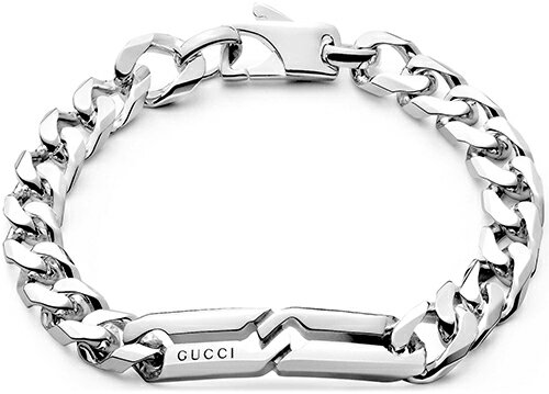 GUCCI グッチノットブレスレット 喜平チェーンカーブドバー　BRACELETスターリングシルバー　ロゴ刻印メンズ　レディース　男女兼用 8106 17 18 19