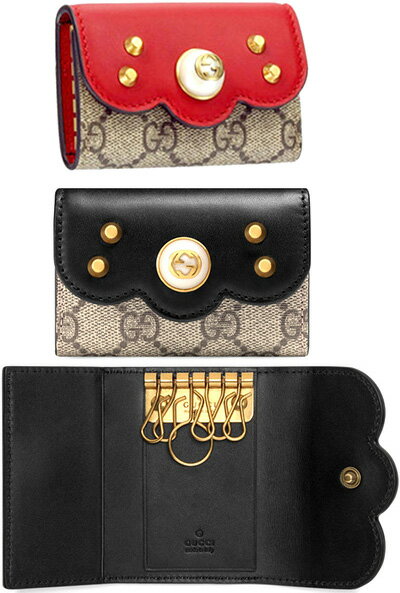 グッチ キーケース GUCCI グッチ 6連キーケースGG柄スプリームキャンバスピオニー キーホルダー 9769BK9766PK9778REベージュ×ダークブラウン ×ピオニーライトピンク ×レッドオフホワイトインターロッキングGロゴブラックフラップ×ゴールドリベット