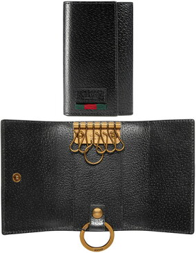 GUCCI グッチ6連キーケース ブラックエンボレザータグウェビングライン グリーン×レッドキーホルダー アンティークゴールド 1060 ウェブラインメンズ レディース ユニセックスカーフスキンレザー ホットスタンプ