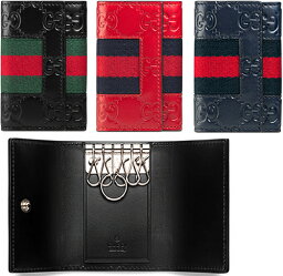 グッチ キーケース（メンズ） GUCCI グッチ グッチシマレザー6連キーケース ワイドウェブラインエンボスロゴ シグネチャーウェブストライプ レッド ブラック ダークネイビー ダークブラウンヒートエンボス加工 キーホルダーWeb 6473RE1060BK8497NV2065DBR