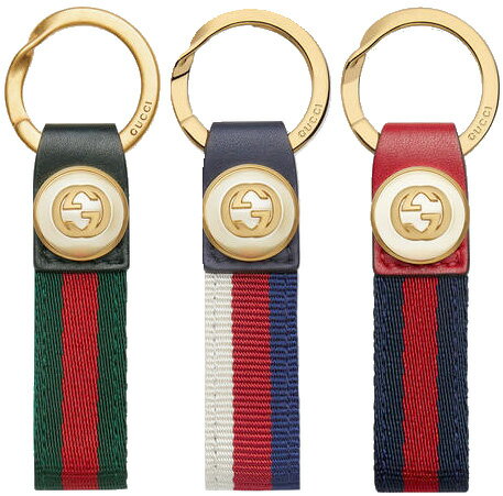 グッチ キーホルダー（レディース） GUCCI グッチ キーホルダーロゴ刻印キーリング キーリングナイロンウェブラインストラップインターロッキングロゴホワイト ネイビー グリーンレッドライン 847RENV8481GNREHC5AG9190IV GG PERLE シルヴィナイロンウェブGGパール スタッズ