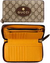 GUCCI グッチ 小銭入れ付きラウンドファスナー長財布ネオヴィンテージGGスプリームキャンバスベージュ×ダークブラウンイエローレザー コインケースメタルキャットヘッド 8861BEDBRウォレット オーバルレザータグ