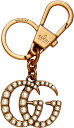 GUCCI グッチ キーリングパール×インターロッキングG フックダブルG ゴールド キーホルダーロゴ刻印リングホルダーLIGHT DOUBLE G with PEARLS KEYRING 8817GD