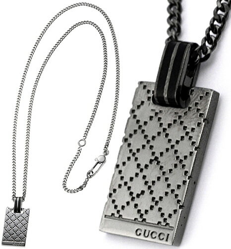 グッチ GUCCI グッチ ネックレスロゴ刻印ディアマンテスクエアプレートガンメタシルバー ディアマンティッシマエイジドパラジウム加工スターリングシルバーペンダント ブラックエナメルウェブメンズ レディース 男女兼用DIAMATE 8131GUSL NECKLACE PENDANT