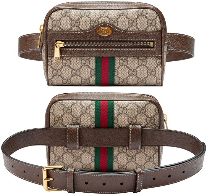 GUCCI グッチ ヒップバッグメタルダブルGプレートウエストポーチ ボディーバッグベージュ×ブラウン GGスプリームキャンバスウェブライン グリーン×レッドウエストバッグ オフィディア8745BEDBR ブラウンレザートリム