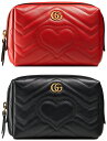 GUCCI グッチ 化粧ポーチビッグハート＆ダブルGロゴ小物入れシェブロンデザインキルティングレザーエンボスハート レッド ブラック ピンクコスメポーチコスメティックケースマイクロファイバーライニングGGマーモント 6433HRE1000BK