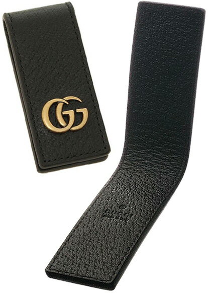 GUCCI グッチ マネークリップスクエア型押し革 ブラックGGマーモントロゴ アンティークゴールドカーフスキンレザーMENS GG MARMONT1000BKサイフ 財布 さいふエンボスロゴ マグネット式