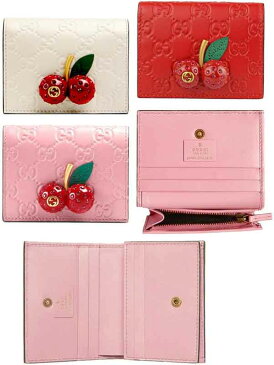 GUCCI グッチ さくらんぼL字ファスナー小銭入れ2つ折りカードケースクリスタル付きチェリーチャームカードポケット付きコインケースピンク ホワイトグッチシマレザーインターロッキングロゴ コインパースコンパクトウォレット 5878PK859WH
