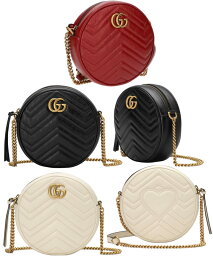 グッチ ポシェット レディース GUCCI グッチ ポシェットアンティークゴールドダブルGロゴシェブロンキルティングレザーチェーンショルダーストラップ付きラウンドミニバッグ GGマーモントショルダーバッグ 100090226438REホワイトアイボリー ブラック レッド