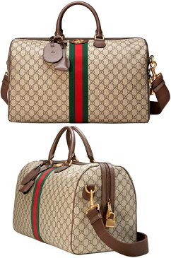 GUCCI グッチエンボスロゴラゲージタグ付きボストンバッグGG柄　ベージュ×ブラウンショルダーバッグ ハンドバッグソフトGGスプリームキャンバスグリーン×レッドウェブストライプレザーキーホルダー付きロックBOSTON BAG8746BEBR