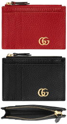 グッチ（GUCCI） 小銭入れ（メンズ） GUCCI グッチ小銭入れ付きカードケースダブルGロゴ 型押しカーフレザーコインケース クパスケースゴールドGGマーモントロゴブラック ハイビスカスレッド 名刺入れ 名刺ケース 定期入れ1000BK6433REMARMONT モアレライニング