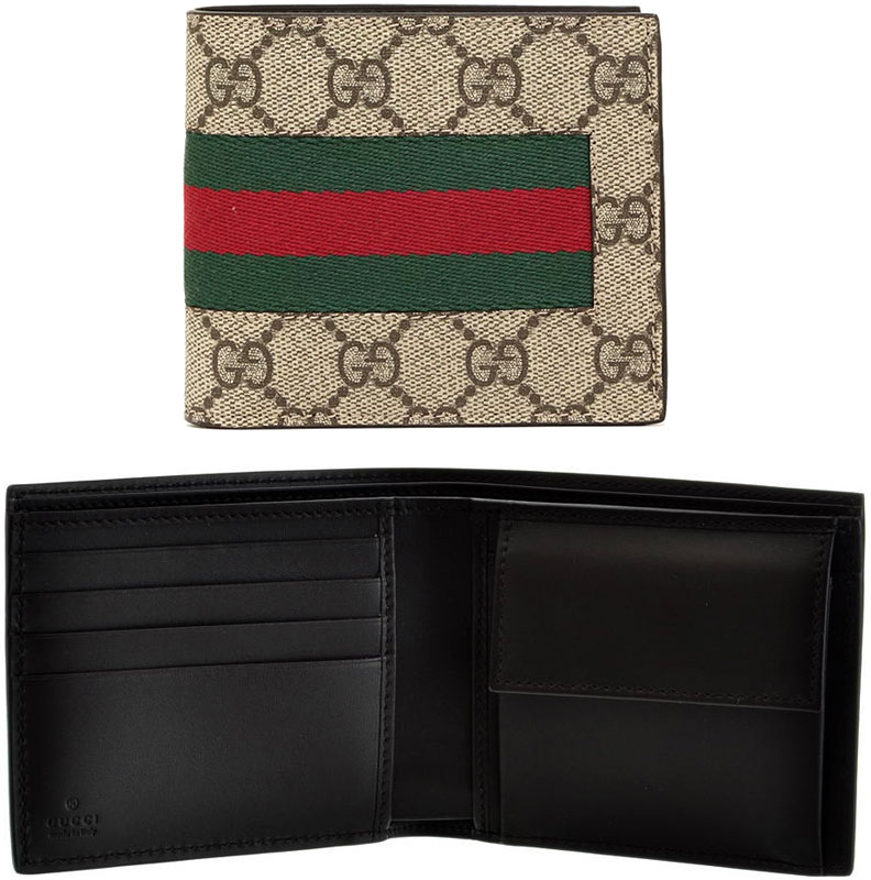 グッチ 革二つ折り財布 メンズ GUCCI グッチ メンズ小銭入れ付き二つ折り財布GGスプリームニューウェブコーティングブラックキャンバスダークグレー ネイビーブルー×レッドラインベージュ×ダークブラウン カーフレザー 2つ折り財布1095DGY9791BE GGSUPREME