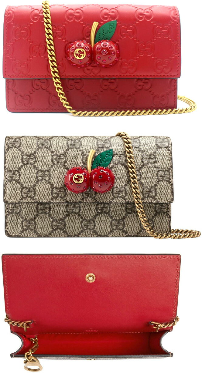 グッチ シマ GUCCI グッチGGロゴクリスタルチェリーチェーンミニショルダーバッグさくらんぼチャームベージュ×ハイビスカスレッドレザートリムグッチシマレッド カラビナチェーンフック付きミニショルダーバッグGGスプリームキャンバス 8694BERE 0G6ET6483RE