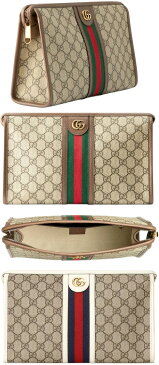 GUCCI グッチ セカンドバッグセカンドポーチ 小物入れアンティークゴールドダブルGロゴベージュ×ブラウンレザートリムグリーン×レッドウェブラインGGスプリームコーティングキャンバス手提げ鞄 鞄 カバン かばん8745BEBROPHIDIA