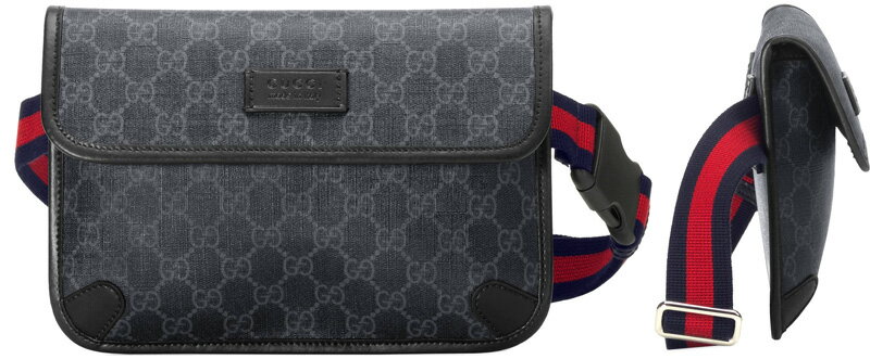 GUCCI グッチ ウエストバッグ ウエストポーチダークグレー ウェブラインストラップGGスプリームキャンバス ベルトバッグエンボスロゴブラックレザータグウェビングライン ネイビー×レッド鞄 カバン かばん 1095DGY SHOULDER WEB MESSENGER