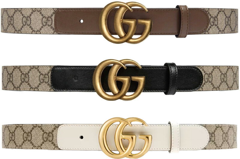 グッチ ベルト（レディース） GUCCI グッチ ヴィンテージGGロゴブラック ブラウンレザーベルトベージュ ホワイト ダークブラウンGGスプリームキャンバスエイジングアンティークゴールGGパターン 8358BR9769BK92TLC9761WHダブルGGバックルコンビネーションマテリアル